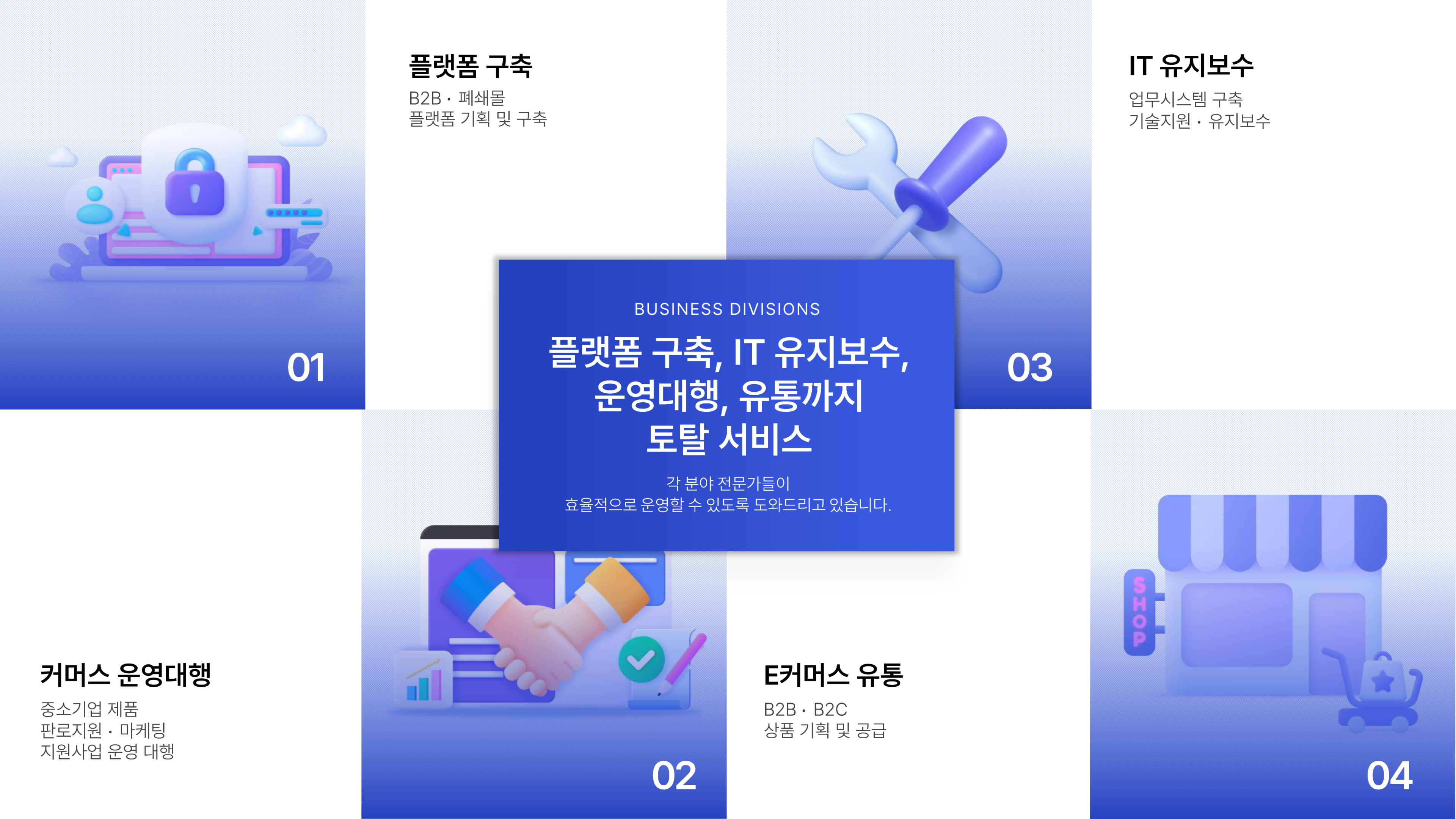 플랫폼 구축, IT 유지보수, 운영대행, 유통까지 토탈 서비스